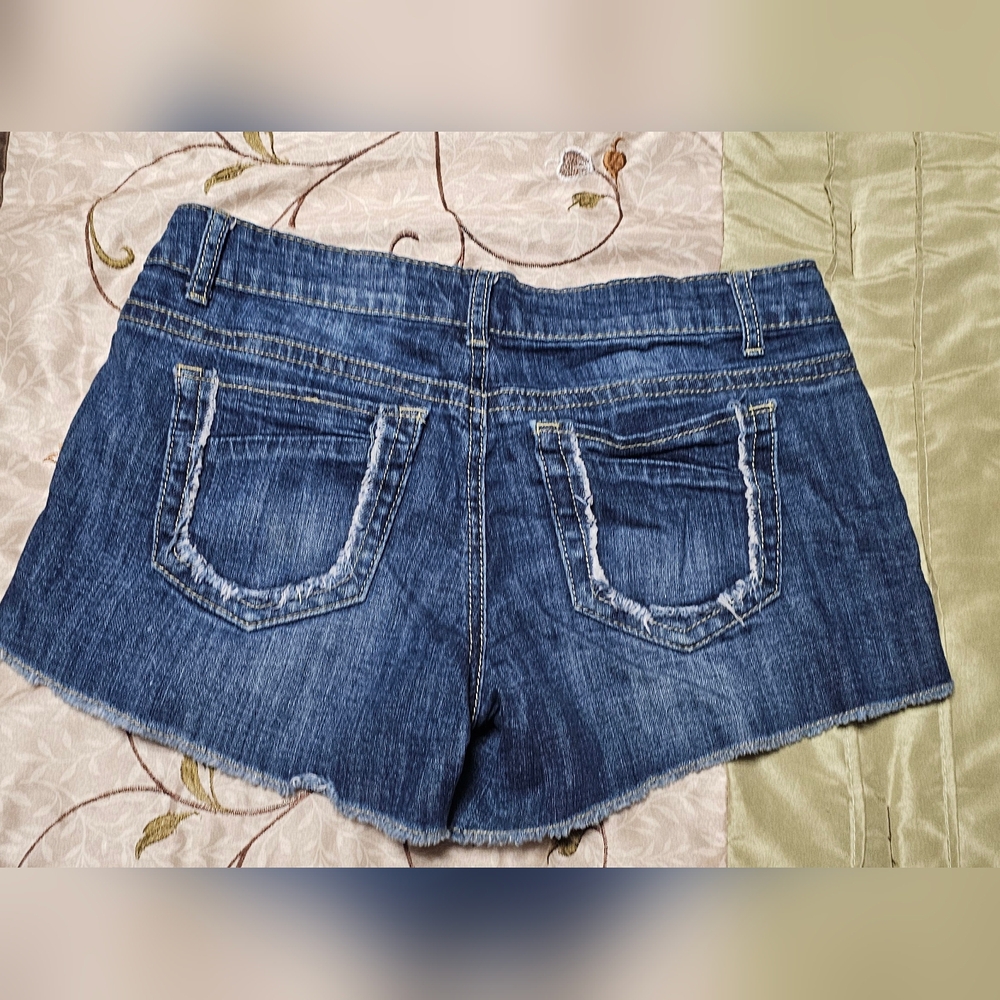 Vanilla Star Jean Denim Shorts Size 9 Distressed Plaid Patchwork Grunge … - Picture 8 of 8